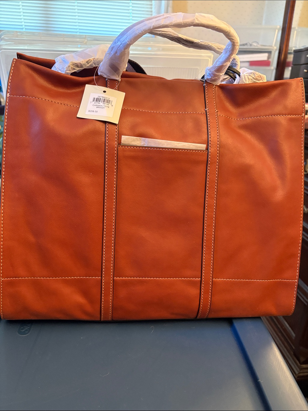 Fossil Large Leather Travel Tote In Brandy 15 L 13 H 5 W